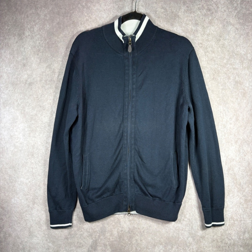 Maus & Hoffman Sweater Men Medium Navy Blue Pima Cotton Full Zip Cardigan Prepp